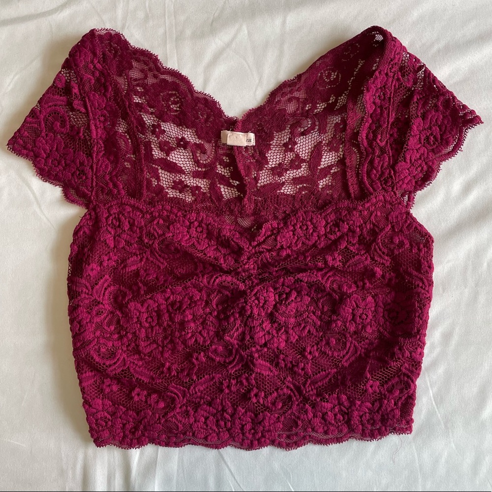 Garage Maroon Lace Crop Top